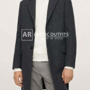 Houndstooth Wool Blend Coat