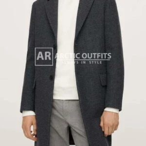 Houndstooth Wool Blend Coat