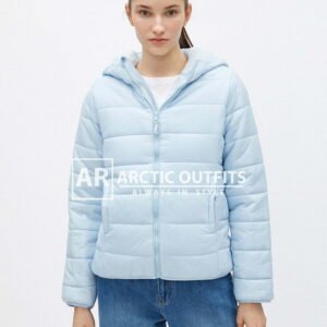 Plush Detailed Blue Puffer Quilted Jacket