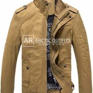 Casual Fitted Stand Collar Cotton Jacket with Shoulder Straps