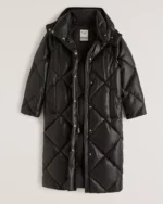 Ultra Long Vegan Leather Quilted Puffer