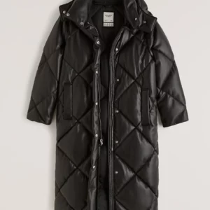 Ultra Long Vegan Leather Quilted Puffer