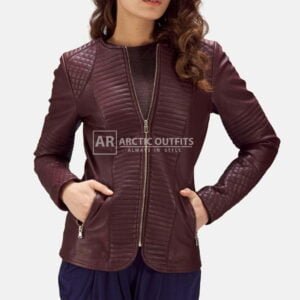 Nexi Quilted Maroon Leather Jacket