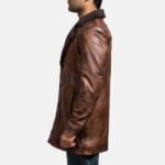 Mens Cinnamon Distressed Leather Fur Coat 4-1491383945704