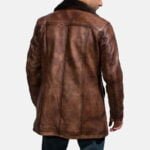 Mens Cinnamon Distressed Leather Fur Coat 5-1491383945734