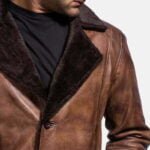 Mens Cinnamon Distressed Leather Fur Coat 6-1491383945872