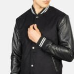 Men's+Vaxton+Black+Striped+Hybrid+Varsity+Jacket+Close-Up-9-1634137098694