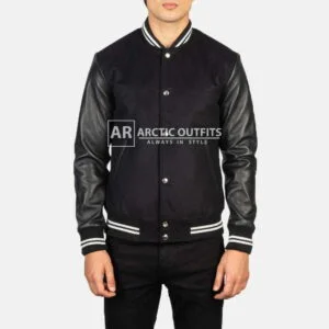 Vaxton Black Striped Hybrid Varsity Jacket