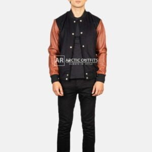 Vaxton Brown Hybrid Varsity Jacket