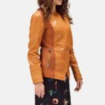 Womens County Tan Overlap Leather Jacket 1-1495003644923