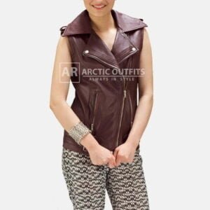 Rhonda Maroon Leather Biker Vest