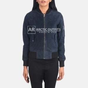 Ave Ma-1 Blue Suede Bomber Jacket