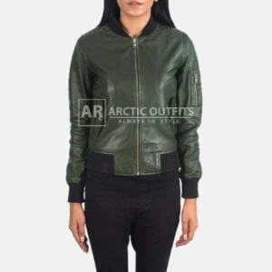 Ave Ma-1 Green Leather Bomber Jacket