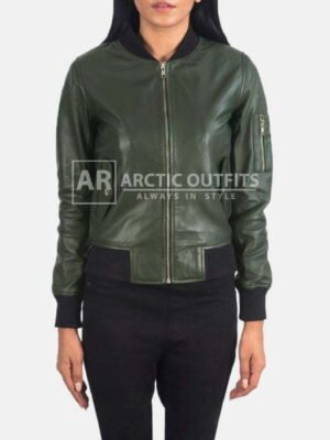 Ave Ma-1 Green Leather Bomber Jacket