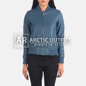 Pure Bliss Blue Leather Bomber Jacket