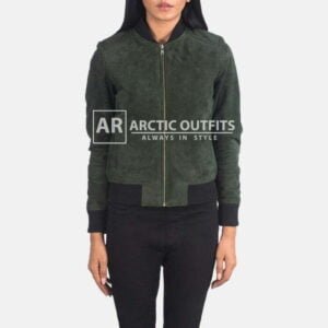 Pure Bliss Green Suede Bomber Jacket