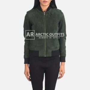 Pure Bliss Green Suede Bomber Jacket
