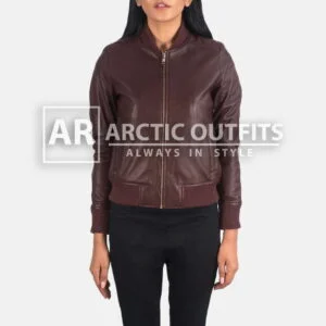 Pure Bliss Maroon Leather Bomber Jacket