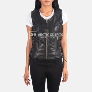 Vanda Black Leather Biker Vest