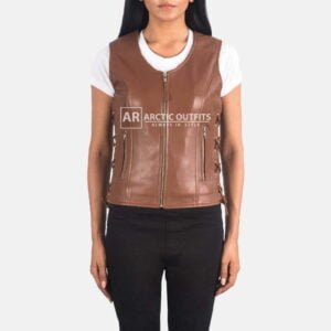 Vanda Brown Leather Biker Vest