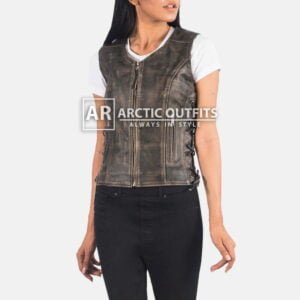 Vanda Distressed Brown Leather Biker Vest