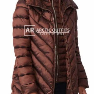 Brown Quilted Jacket with Hooded Bib Inset