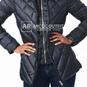 Blue Quilted Jacket with Hooded Bib Inset