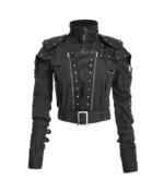 Womens Black Studded Military