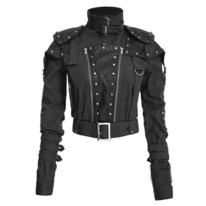Womens Black Studded Military