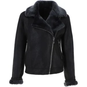 Womens Luxury Shearling Aviator Jacket Black/brissa