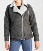 Shearling Grey Motorcycle Jacket