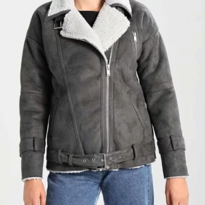 Shearling Grey Motorcycle Jacket