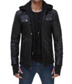 Mens Black Bomber Leather