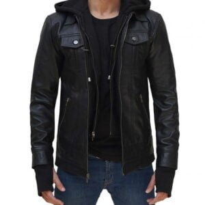 Mens Black Bomber Leather