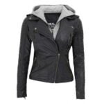 Women Black Hooded Leather
