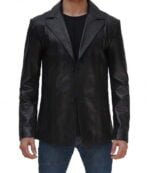 Men Black Leather Blazer