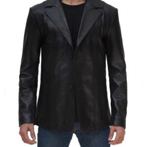 Men Black Leather Blazer