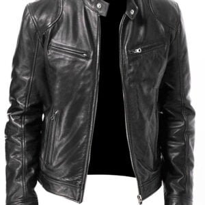 Black Leather Cafe Racer Jacket