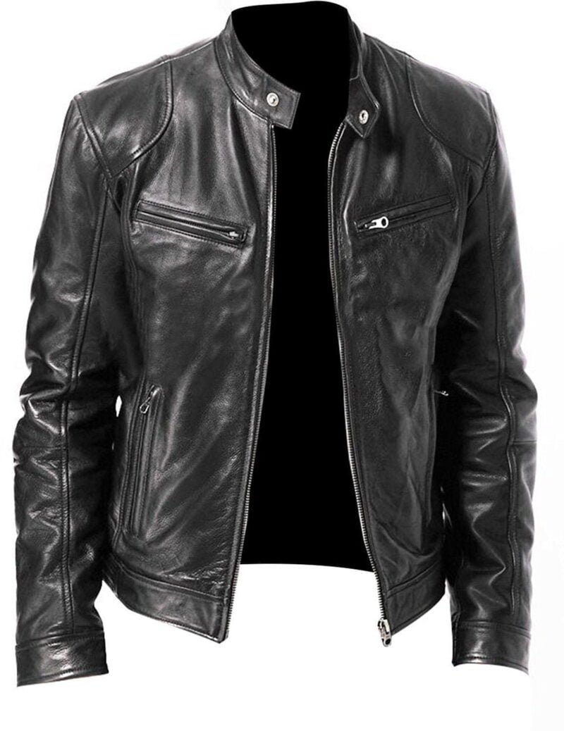 Black Leather Cafe Racer Jacket