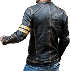 Mens Brown Café Racer Distressed Quilted Motorcycle Leather Jacket
