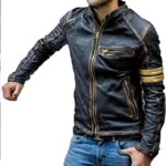 Mens Brown Café Racer Distressed Quilted Motorcycle Leather Jacket