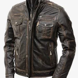 Men's Vintage Café Racer Distressed Retro Biker Leather Jacket