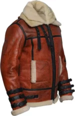 Men’s RAF B3 Aviator Shearling Bomber Reddish Brown Leather Jacket