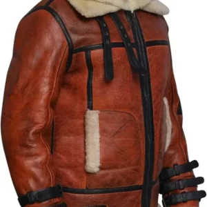 Men’s RAF B3 Aviator Shearling Bomber Reddish Brown Leather Jacket