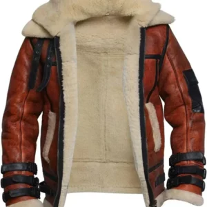 Men’s RAF B3 Aviator Shearling Bomber Reddish Brown Leather Jacket