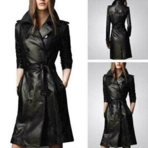 Women’s Genuine Leather Pure Soft Lambskin Long Overcoat Trench Coat Jacket