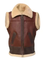 Men's RAF B3 Bomber Flight Aviator Fur Shearling Sheepskin Leather Vest Jacket