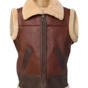 Men's RAF B3 Bomber Flight Aviator Fur Shearling Sheepskin Leather Vest Jacket