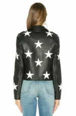 Women's Stars Stylish Unique Vintage Black Bomber Motorcycle Biker Retro Real Leather Jacket