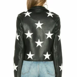 Women's Stars Stylish Unique Vintage Black Bomber Motorcycle Biker Retro Real Leather Jacket